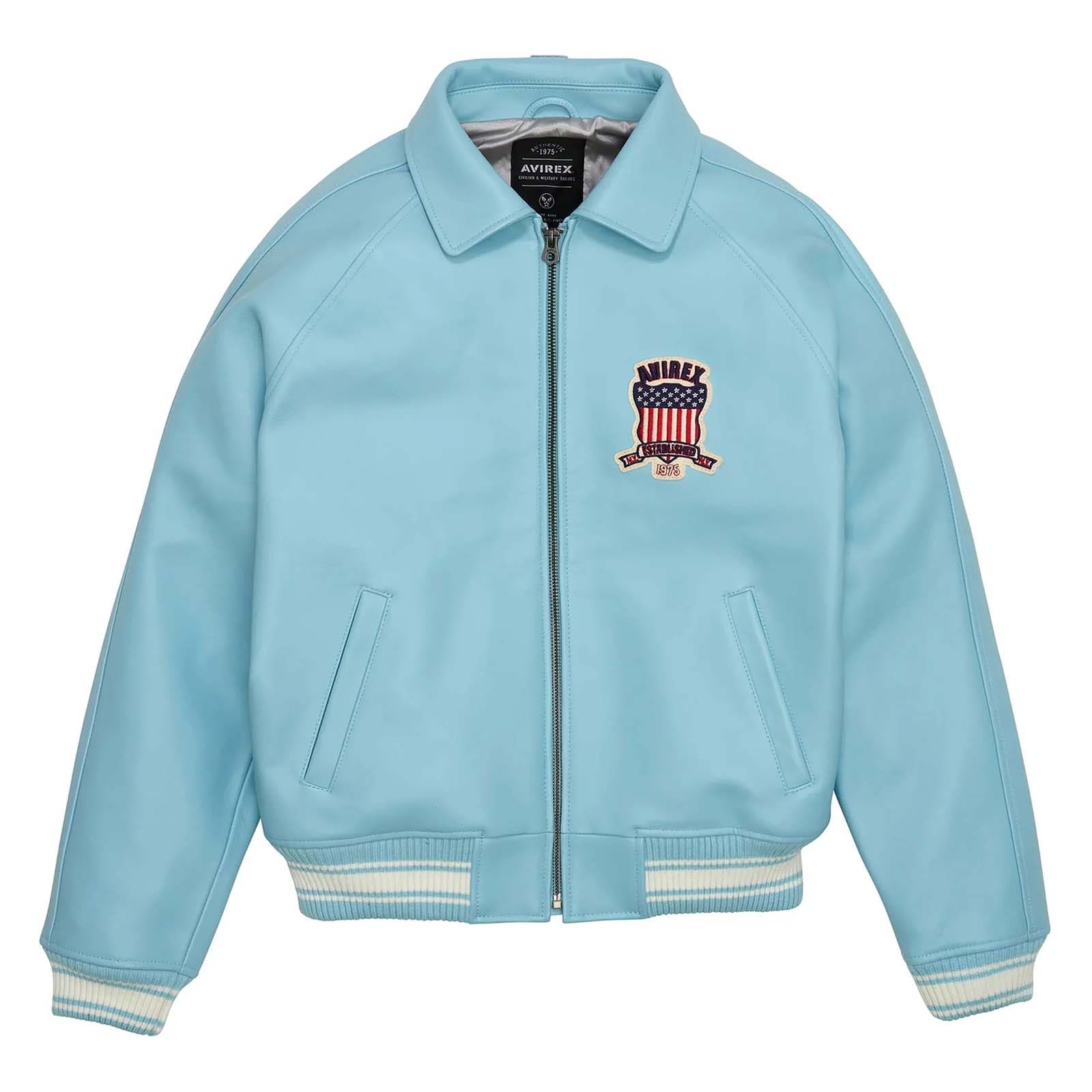 Top Quality Men's Avirex Leather Jacket Light Blue Leather Bomber Flight Jacket - Image 1